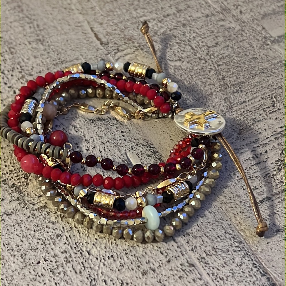 NWOT Your Journey Beaded Garnet Crystal Glass Beaded Slider Prayer Bracelet - Picture 7 of 8